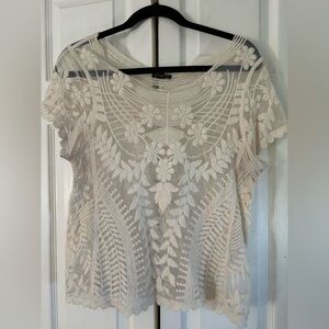 Express Cream Embroidered Sheer Floral Top
